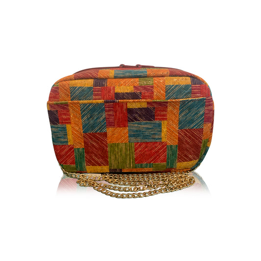 Cork, Multi-color Squares with Gold Chain Strap